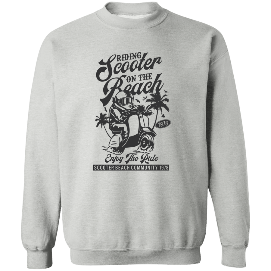 Riding Scooter On The Beach Pullover Sweatshirt